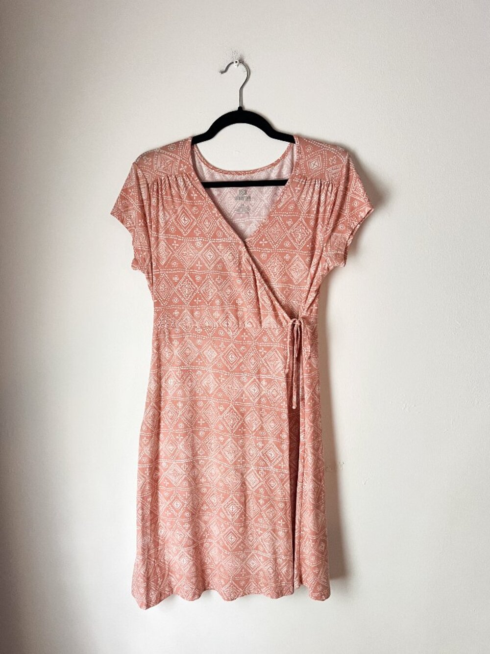Sherpa Adventure Gear Faux Wrap Dress Pink Geometric Print Modal Organic Cotton
